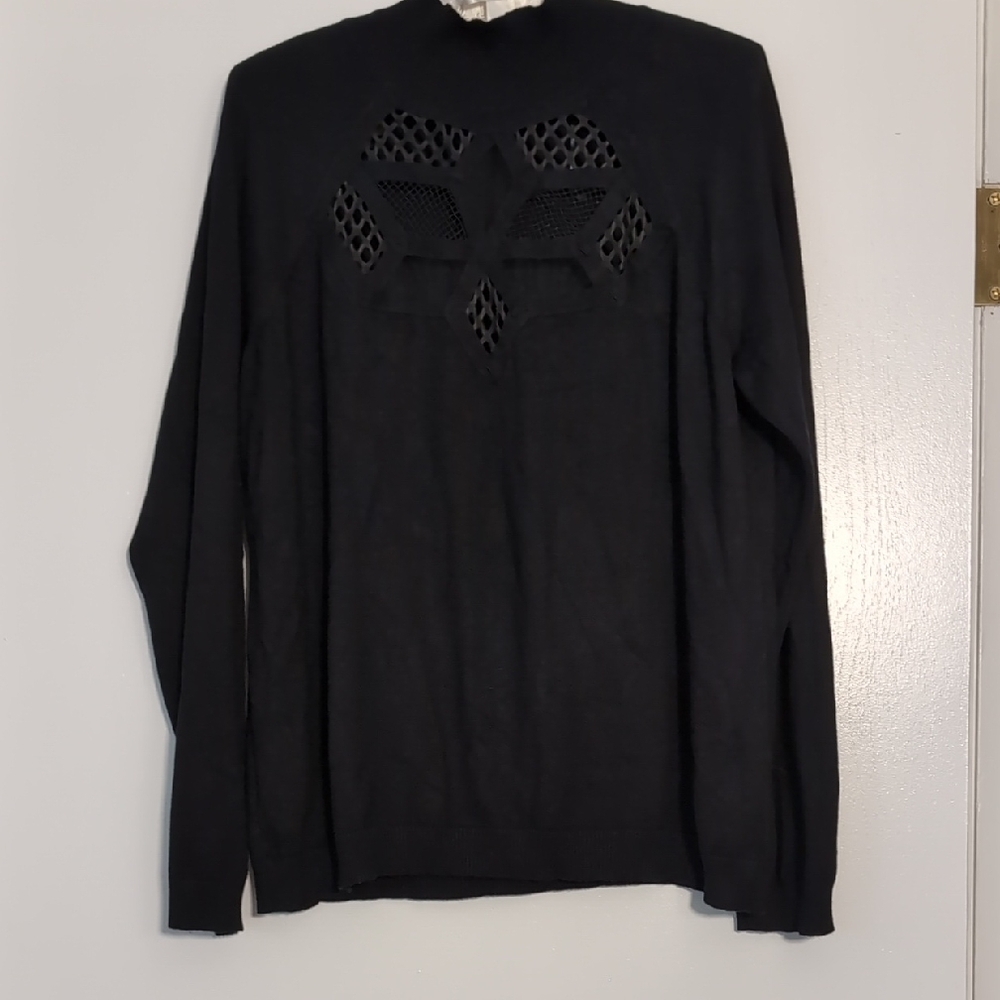 Cyrus Black Lightweight Rayon Sweater with Mesh Detail XL